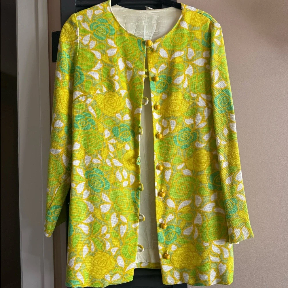 Vintage Vibrant Yellow and Green‎ Floral Jacket
